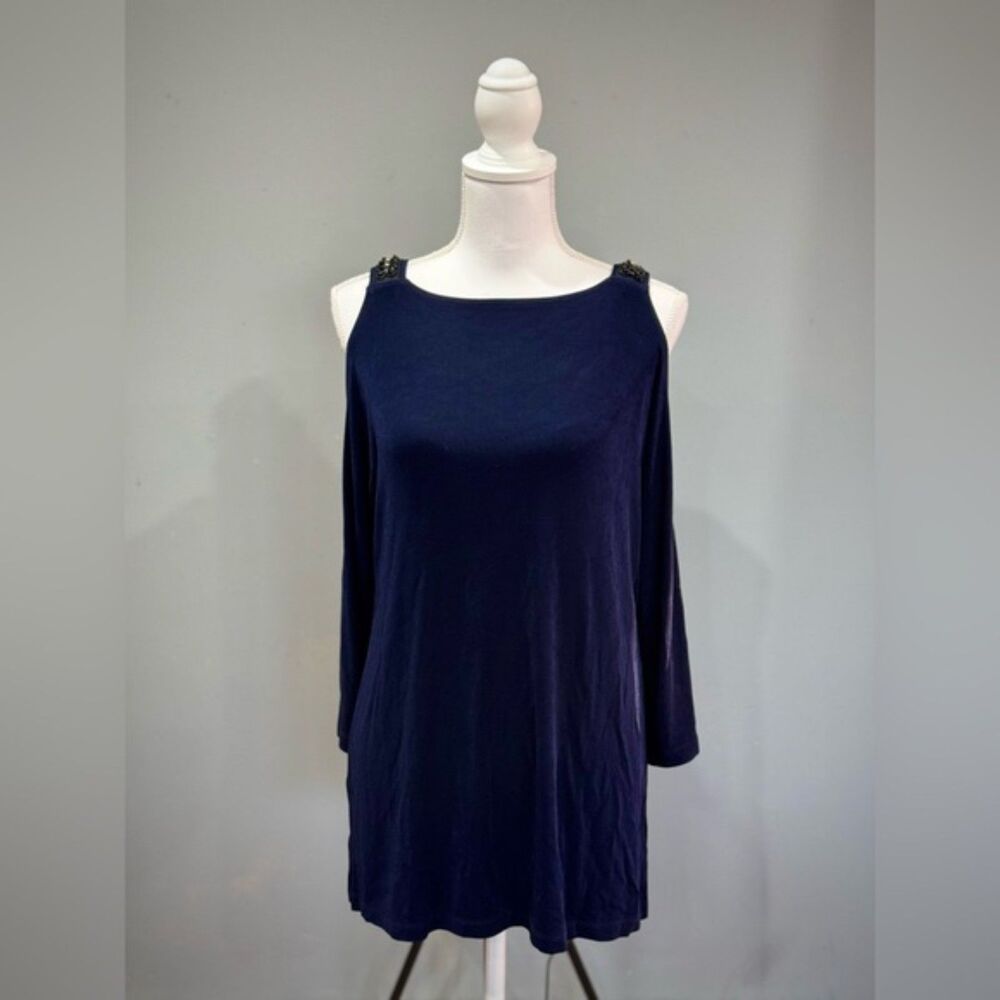 CLEARANCE! Navy Travelers by Chicos Cold Shoulder Top Size 1 (8) GUC